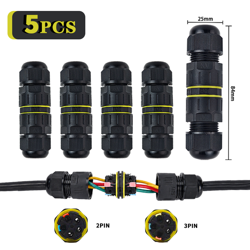 Push Fit Connector - 5 Stück IP68 Wasserdichte Schnellverbinder 2/3-polig