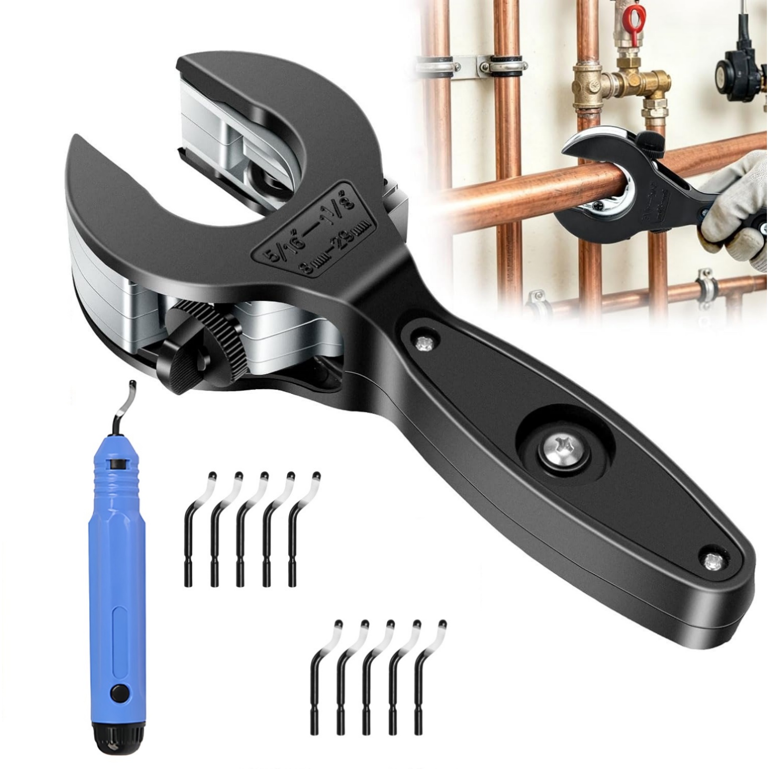 Pipe Cutter Ratchet - Ratschen-Rohrschneider für enge Räume mit Entgratwerkzeug