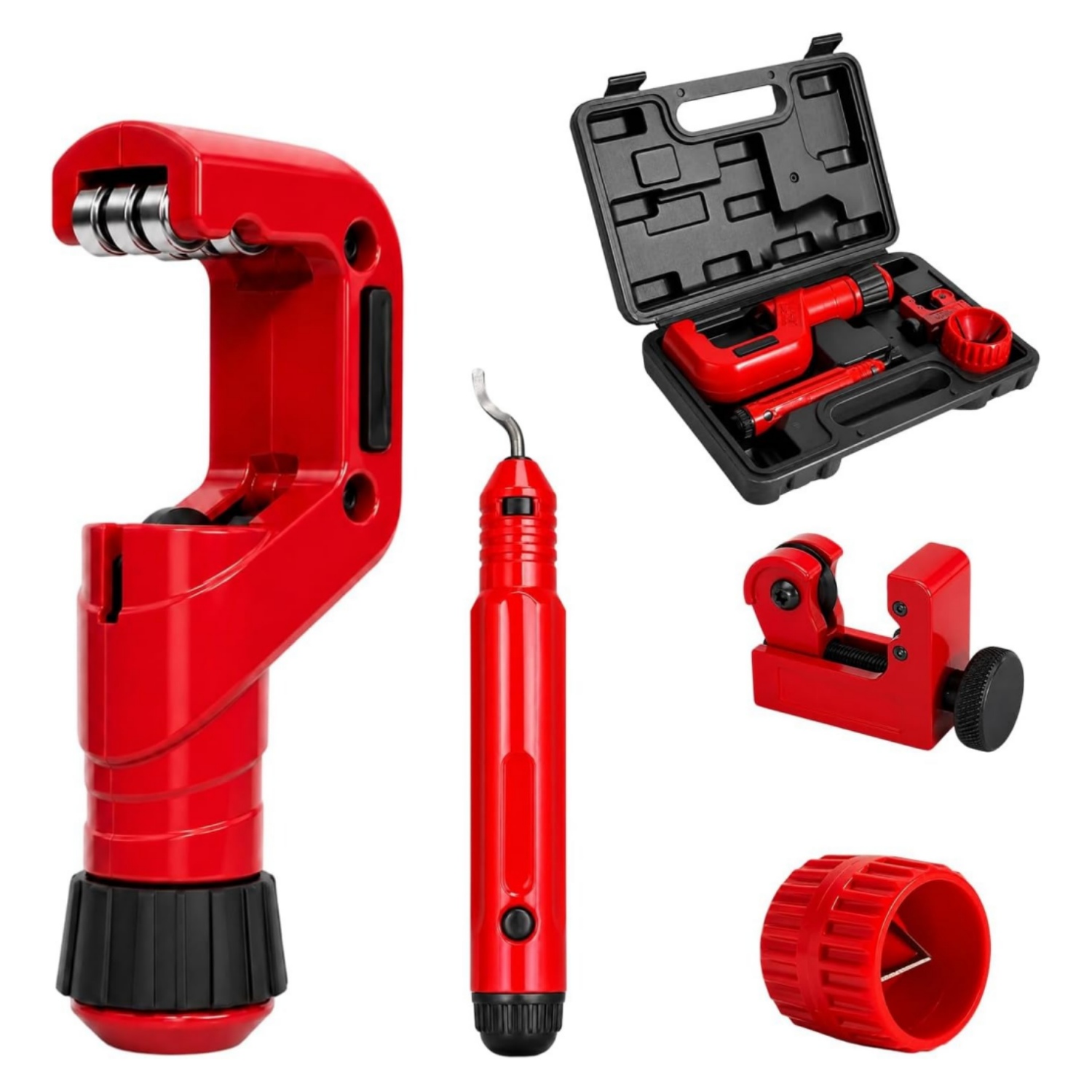Pipe Cutter Ratchet - Hochleistungs-4-teiliges Rohrschneider-Set, mit Entgratungswerkzeug & Reibahle